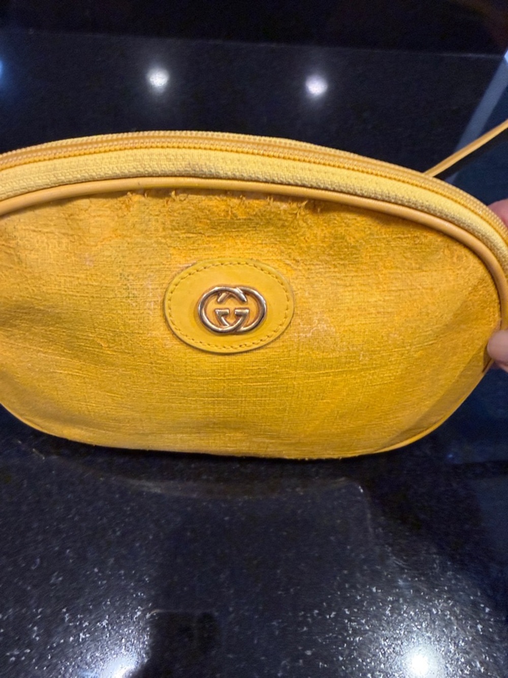 Gucci Yellow GG Canvas Crossbody with Leather Trim VINTAGE